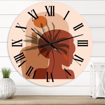 Abstrait feuille de palmier tropical et jolie fille - horloge murale moderne