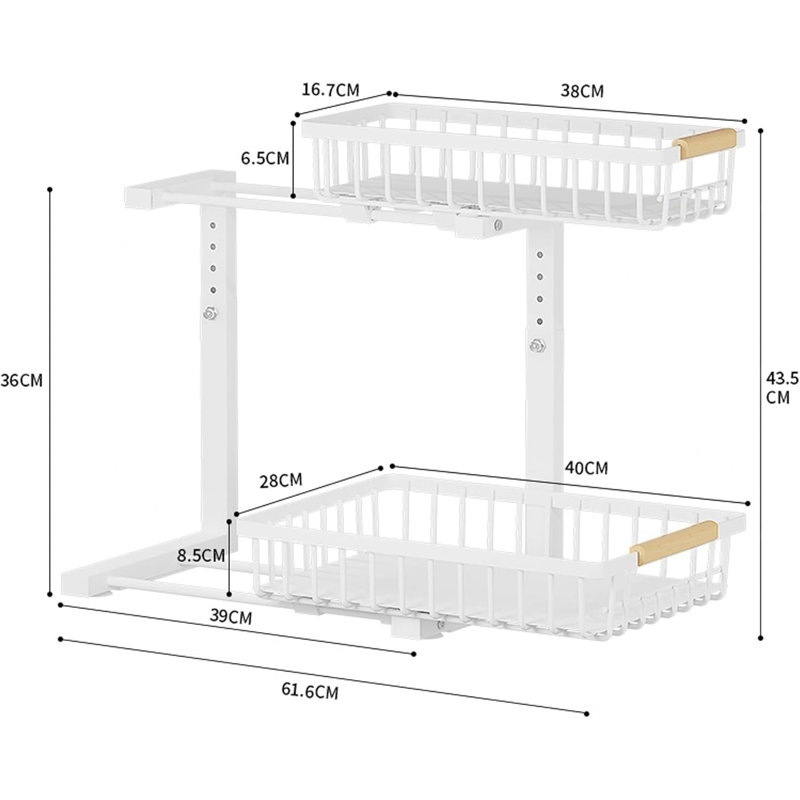 Tablette de rangement réglable sous l'évier à 2 niveaux pour la cuisine, la salle de bain et le rangement des armoires
