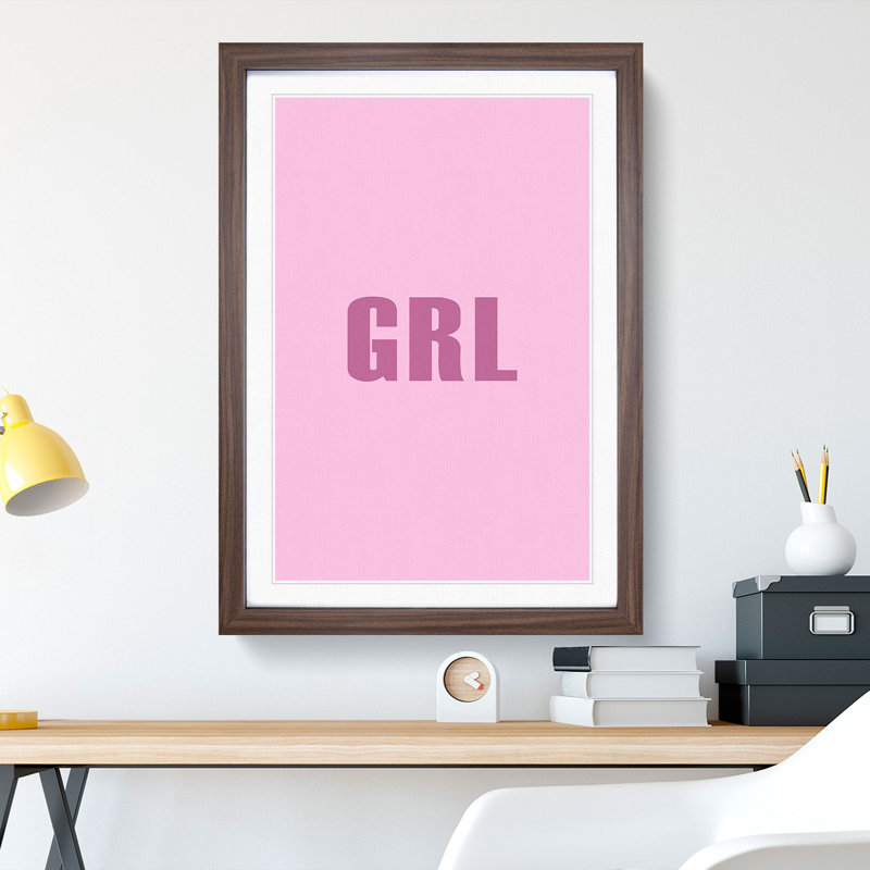 Grl - Picture Frame Typography, 90cm H x 65cm W x 2cm D, Walnut Framed
