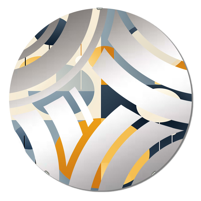 Miroir décoratif graphique à motif géométrique circulaire jaune et bleu II, 31,4 po x 31,4 po
