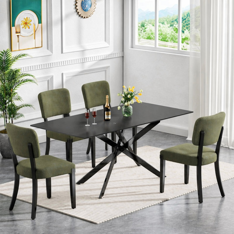 Table de salle à manger 51 po en verre trempé pour 4 personnes, table de salle à manger en verre trempé avec 4 chaises rembourrées, pour cuisine, salle à manger et appartement