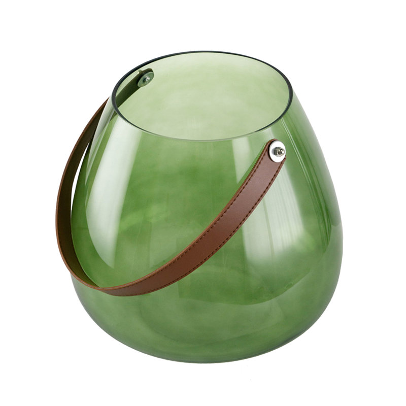Vase de table en verre vert, H 9,6 po x l 10,2 po x P 10,2 po