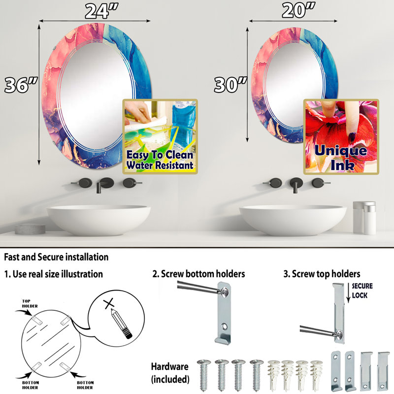 Miroir de salle de bain sans cadre, 36 po x 24 po