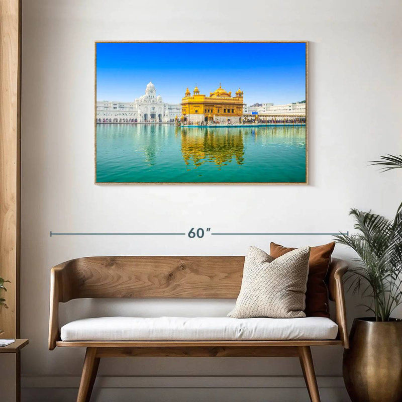 Temple de sri Harmandir, Cadre flottant en bois naturel, 43 po x 29 po