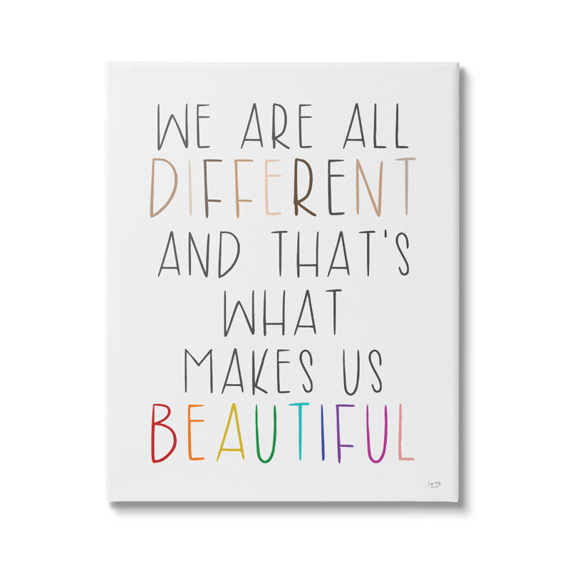 «Différent est belle citation inspirante» par Lux + Me Designs - Art textuel, H 48 po x l 36 po x P 1,5 po, Toile tendue