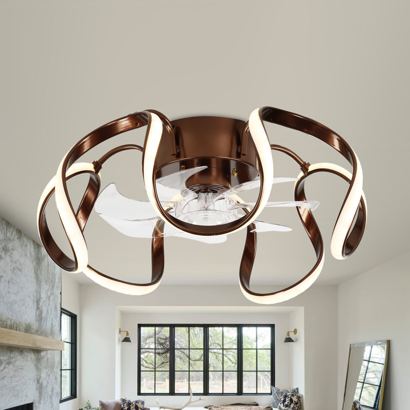 Ventilateur de plafond à intensité variable avec lumières DEL et télécommande Gelasias, Café