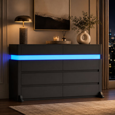 47.2'' Wide 8-Drawer Floating Dresser with LED Light, Modern Chest of Drawers for Bedroom and Closet Storage