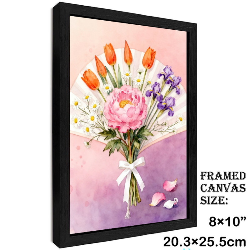 Reproduction d'art encadré noir avec de belles fleurs qui attirent les insectes, H 11 po x l 9 po