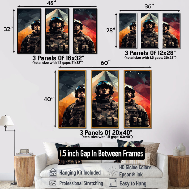 Militaires de précision militaire - Art mural militaire, H 40 po x l 60 po, Cadre flottant noir