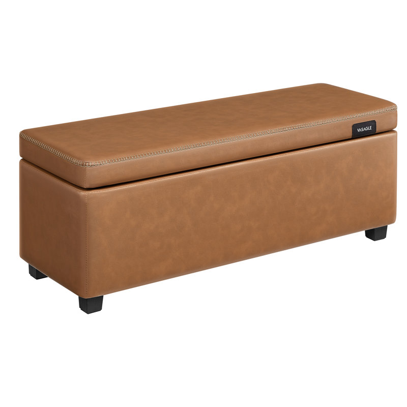 Upholstered Storage Bench, Caramel Brown