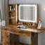 Ensemble de coiffeuse avec miroir lumineux à DEL et prise de courant, plateau de maquillage avec 3 bibliothèques ouvertes, 3 casiers, 2 tiroirs, table de commode pour chambre à coucher, vestiaire-187266859
