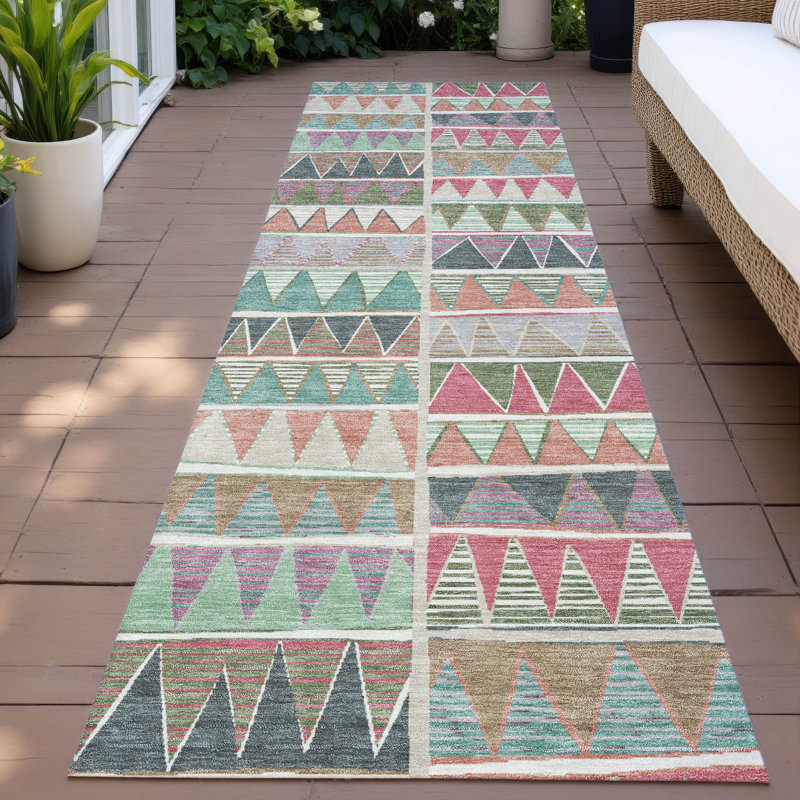Machine Washable Indoor/Outdoor Husby ACN2205 Geometric Rug, Runner 2'3" x 7'6"