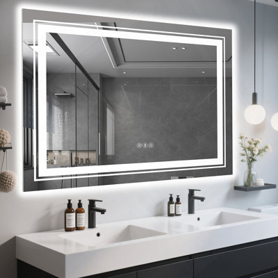 Miroir de salle de bain 84 po x 32 po à DEL sans cadre, miroir intelligent