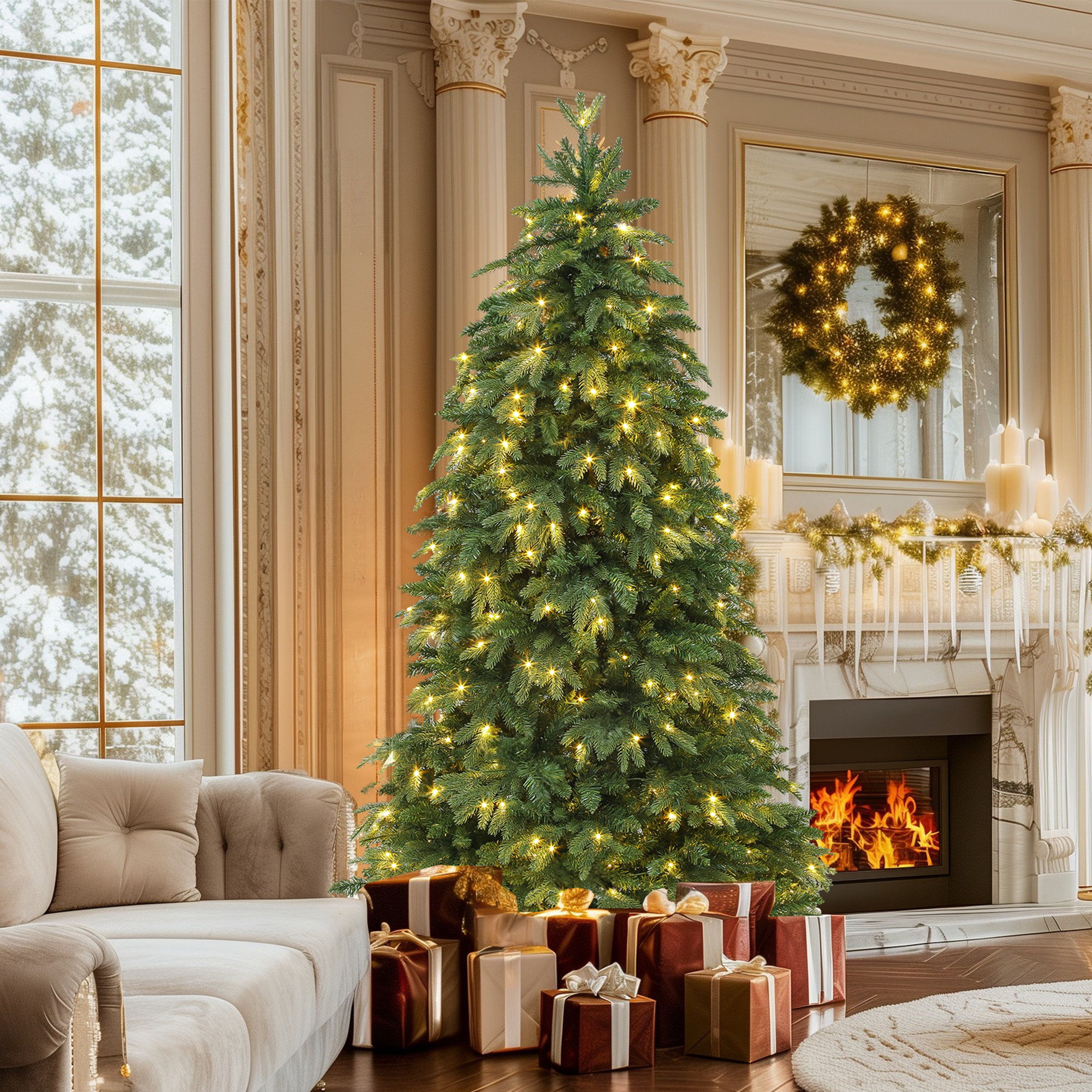 The Holiday Aisle® 6.5ft Pre-Lit Artificial Spruce Christmas Tree with ...