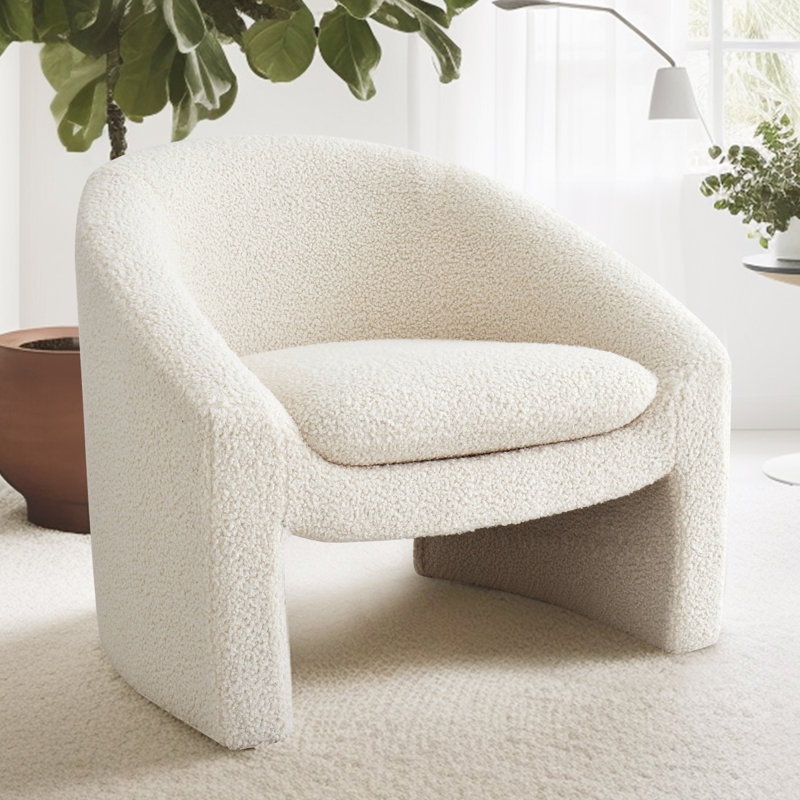 32" Wide Upholstered Teddy Sled Accent Chair With Removable Seat Cushion, Beige Boucle