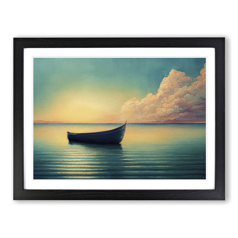 Watercolour Boat Vol.2 - Single Picture Frame Print, Black Framed, 25cm H x 34cm W x 2cm D