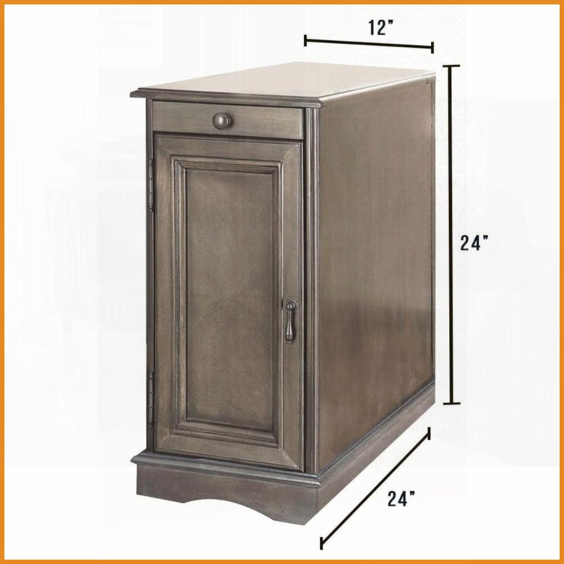 Table basse transitionnelle en placage de bois gris avec prise USB, porte-gobelet coulissant et amp; Armoire de rangement