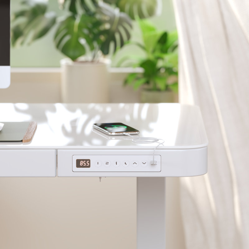 Bureau debout à hauteur ajustable avec tiroir Home Office, H 46,5 po x l 47,4 po x P 23,7 po, Blanc brillant / blanc