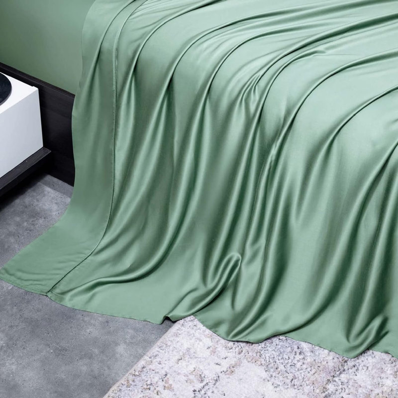 100% Rayon from Bamboo Sheet Set, 16" Deep Pocket Cooling Silky Soft Bed Sheets, Green, King Sheet Set with 2 Pillowcases