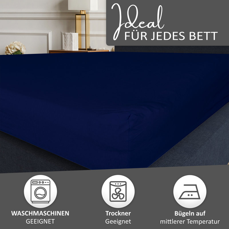 100% Cotton Jersey Knit Fitted Sheet, Dark blue, European Double (140 x 200cm)
