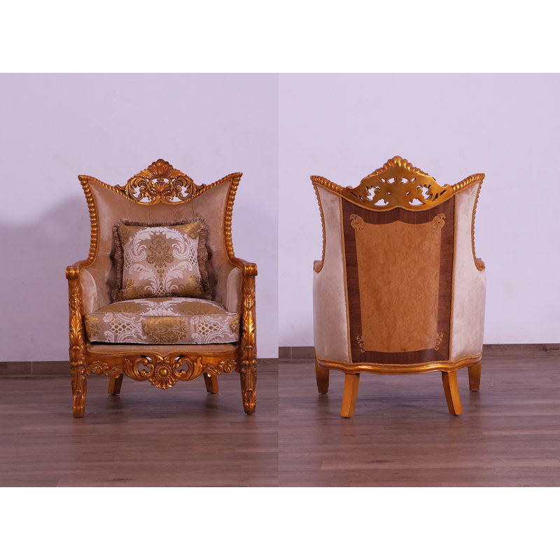 3 Piece Modigliani Sofa Red Gold Fabric, Gold/Beige/Light Brown