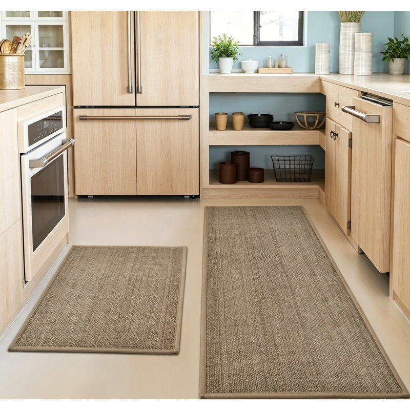 Tapis de cuisine antidérapant lavable avec support en caoutchouc pour lavabo, Beige
