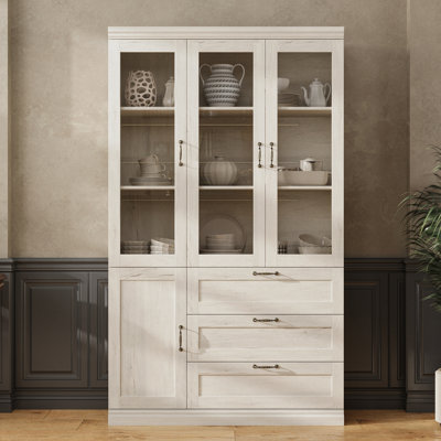 79.9" H 3-Drawer China Cabinet With Glass Doors by Lark Manor