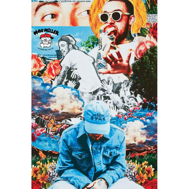 «Mac Miller Collage Music», reproduction d'impression sur papier, Affiche plate, H 38,5 po x l 26,5 po x P 1 po