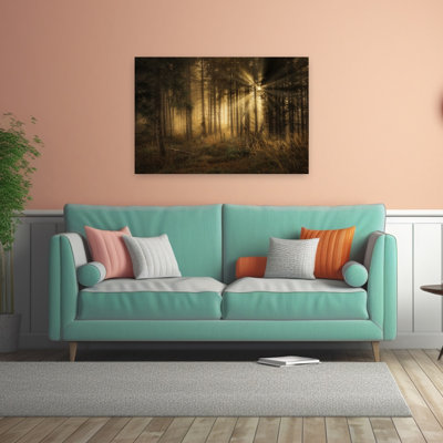 Forêt brumeuse et ensoleillée - Affiche murale onirique et mystique d'automne