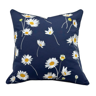 Navy Daisy  Indoor/Outdoor Olefin Pillow