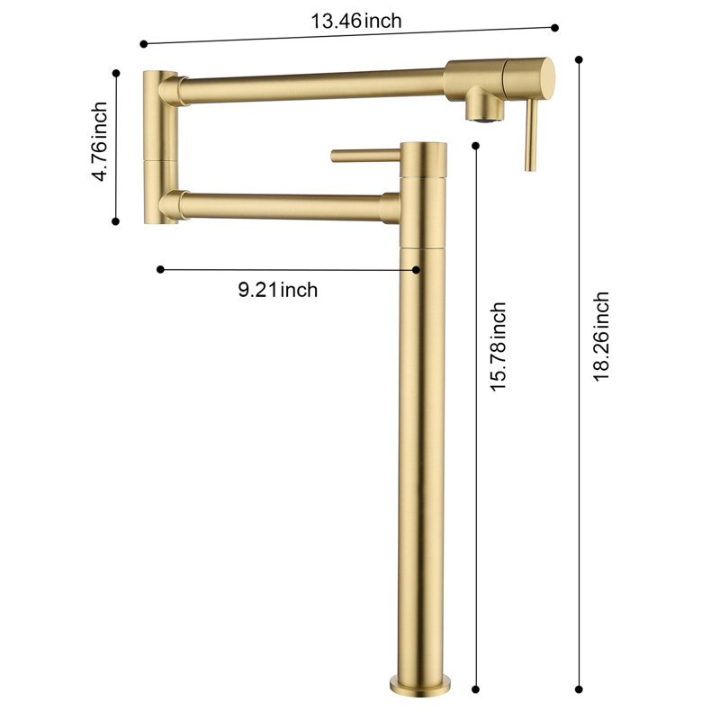 Robinet de remplissage de casseroles avec rallonge - Rotation à 360° et pliable, laiton doré brossé, double poignée pour un débit d'eau pratique, surface anticorrosion, fonction de pliage et de rotation, accès facile, traitement