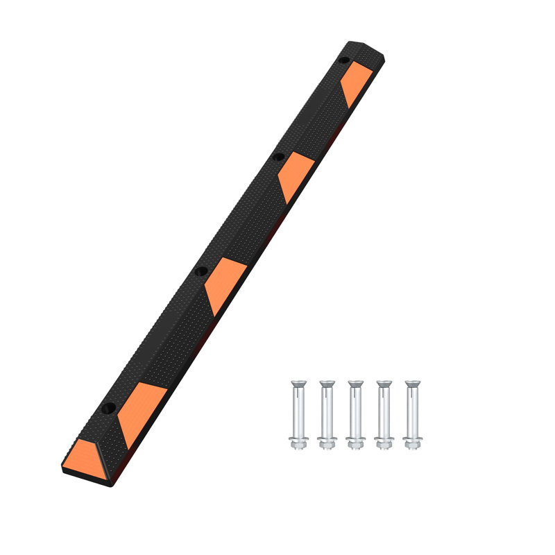 Bordure de stationnement robuste en caoutchouc de 72 pouces, butée de roue noire et orange avec bandes réfléchissantes