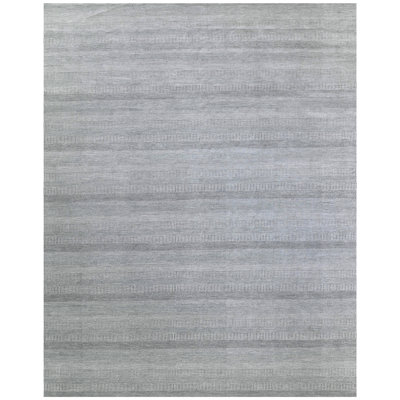 Hand Knotted Wool Geometric Area Rug in Silver/Charcoal/Ivory