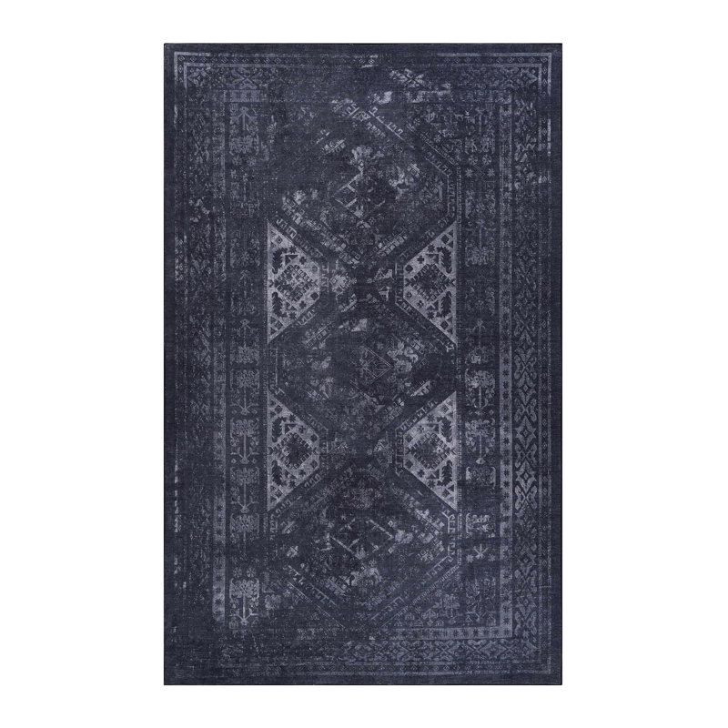 Black Washable Rug Area Rug, Rectangle 8' x 5'