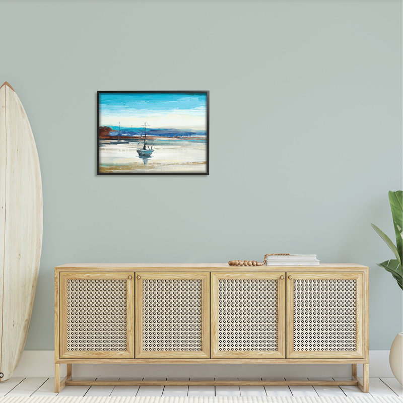 Abstrait bateau, art de la giclée par Liz Jardine, H 24 po x l 30 po x P 1,5 po, Cadre noir