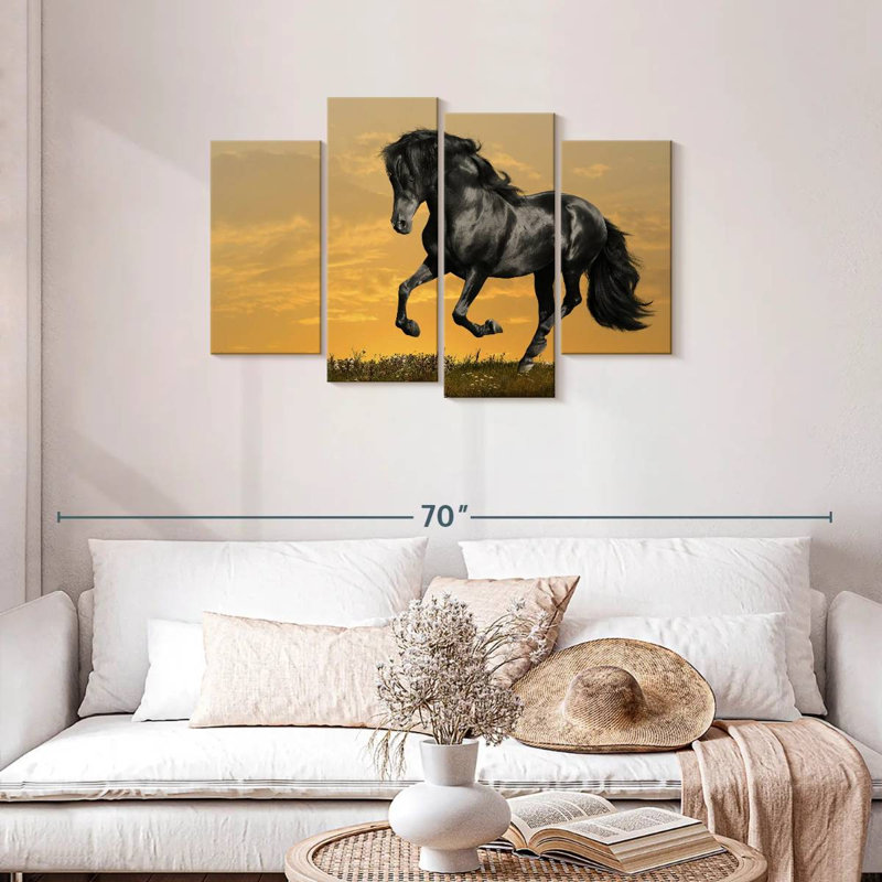 Brampt Black Horse At Sunset, 27'' H x 43'' W