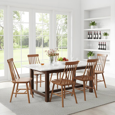  17.5" W Farmhouse Windsor Solid Wood Dining Chairs, Dining Room Chairs Set of 6, Walnut