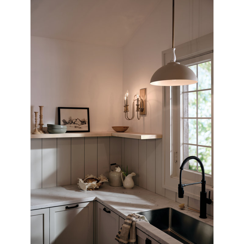 1 - Light Single Pendant, 14" H x 14" W x 14" D, Greige