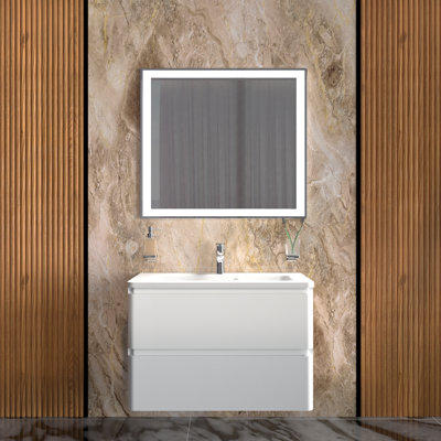 Ensemble de meuble-lavabo simple mural 23,4 po avec plateau en céramique et miroir Gyneth