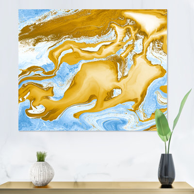 " Blue And Gold Marble Waves " Painting Print