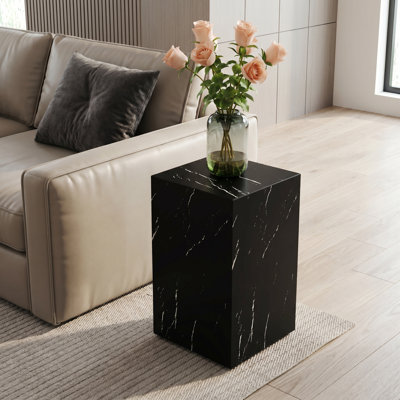  20" Modern Rectangular End Table & MDF Coffee Table with Marble Look