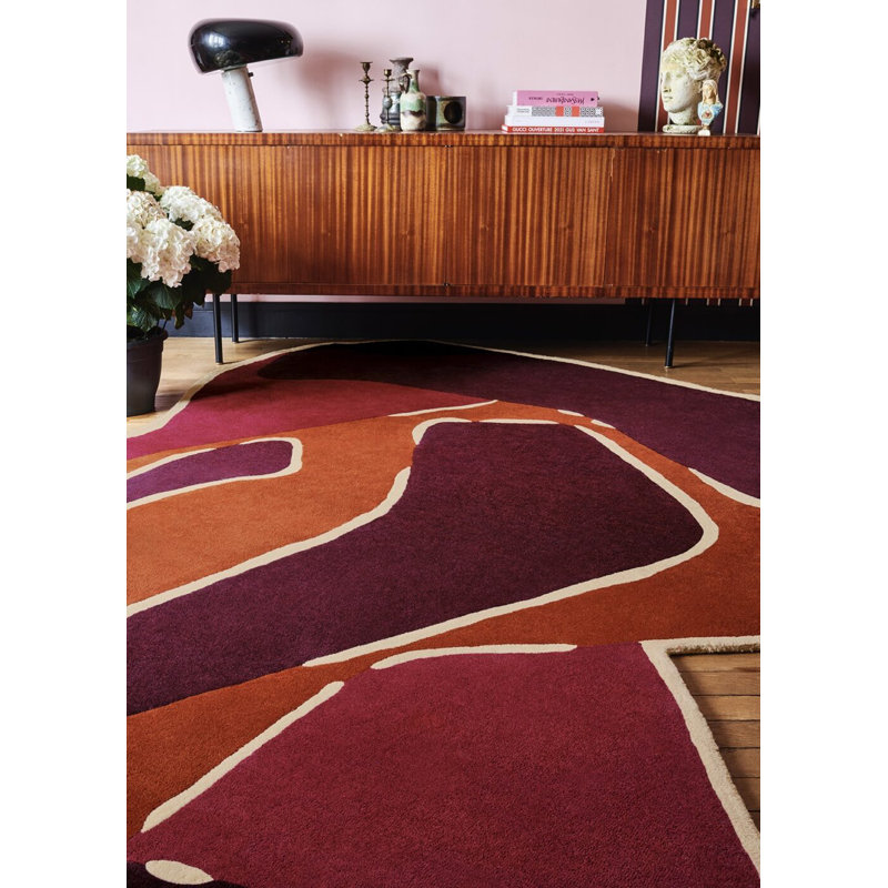 Muse Hand Tufted Wool Abstract Area Rug in Rouge