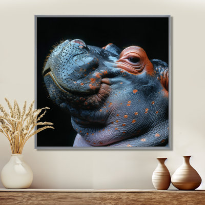 Hippo Portrait On Black I - Hippopotamus Animal Wall Art Print