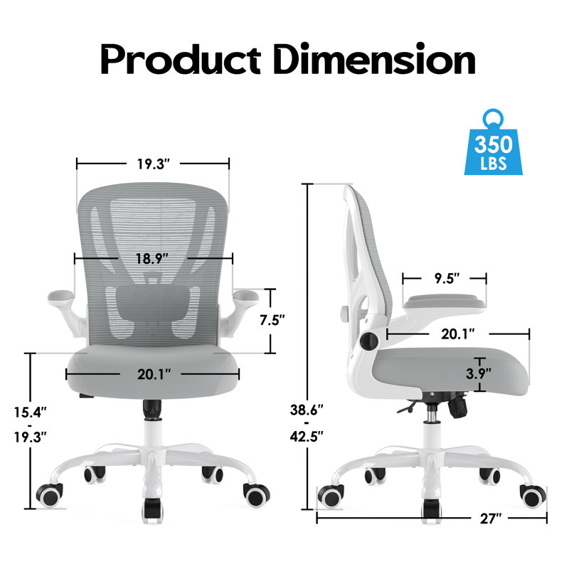 Chaise de bureau ergonomique avec chaise à roulettes, Gris, Blanc