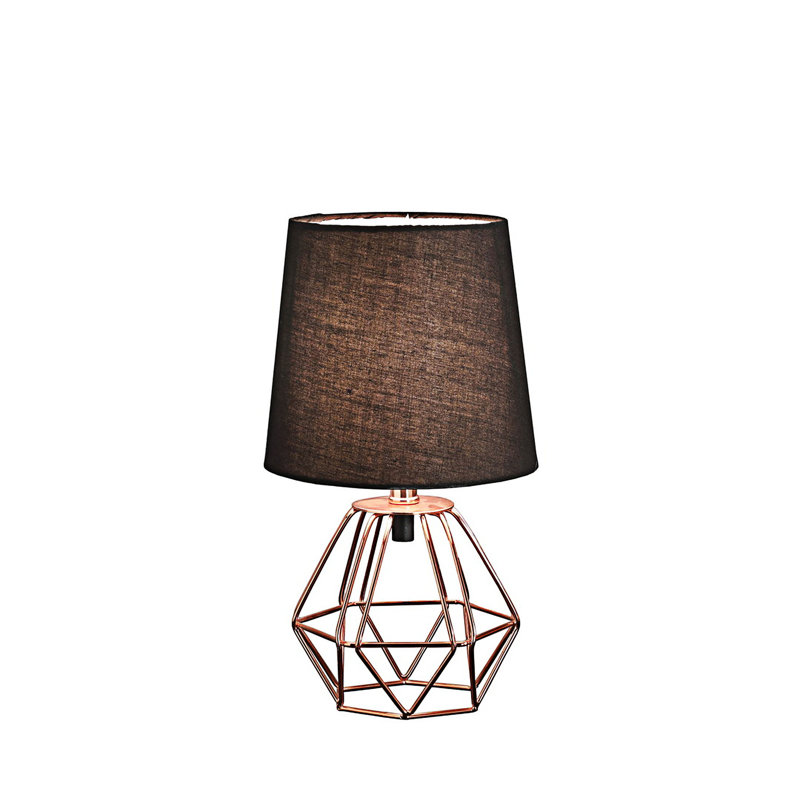 Lampe de table en cuivre cuivré avec abat-jour semi-cylindrique noir, éclairage élégant et moderne