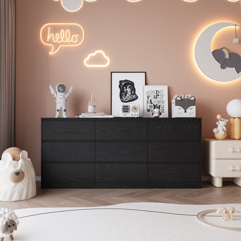 Commode 70,88 "avec 9 tiroirs, grande commode moderne avec tiroirs profonds, Noir