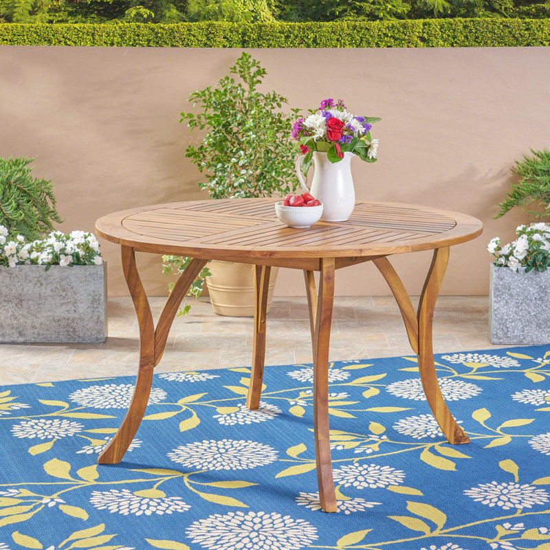 Élégante table circulaire d'extérieur en bois d'acacia, pour tout ensemble de patio, Brun