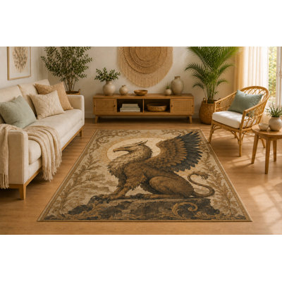Tapis Griffin Vintage 152 x 213 cm « Ultra Léger », tapis d'intérieur doux à poils courts avec envers antidérapant en silicone, tapis décoratif pour salon, chambre à coucher, bureau