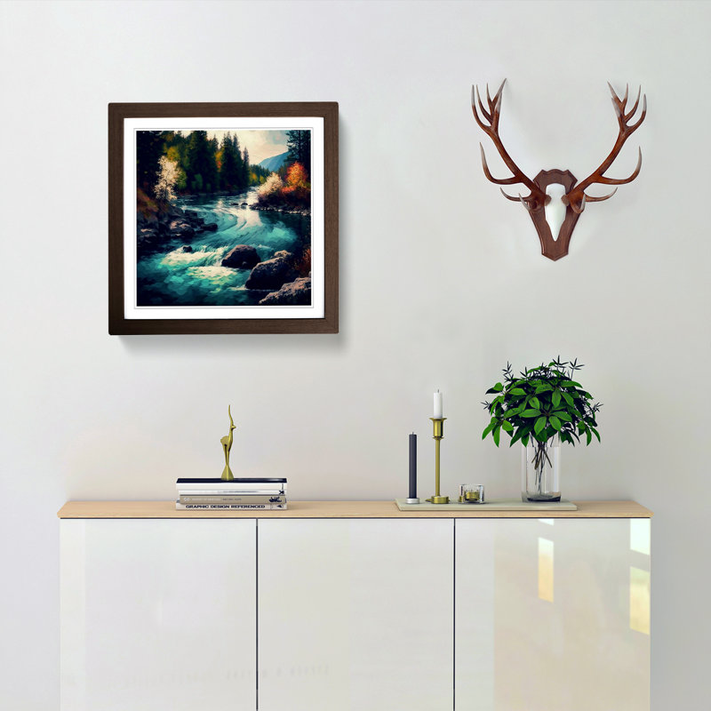 River Impressionism - Single Picture Frame Print on Wood, Walnut