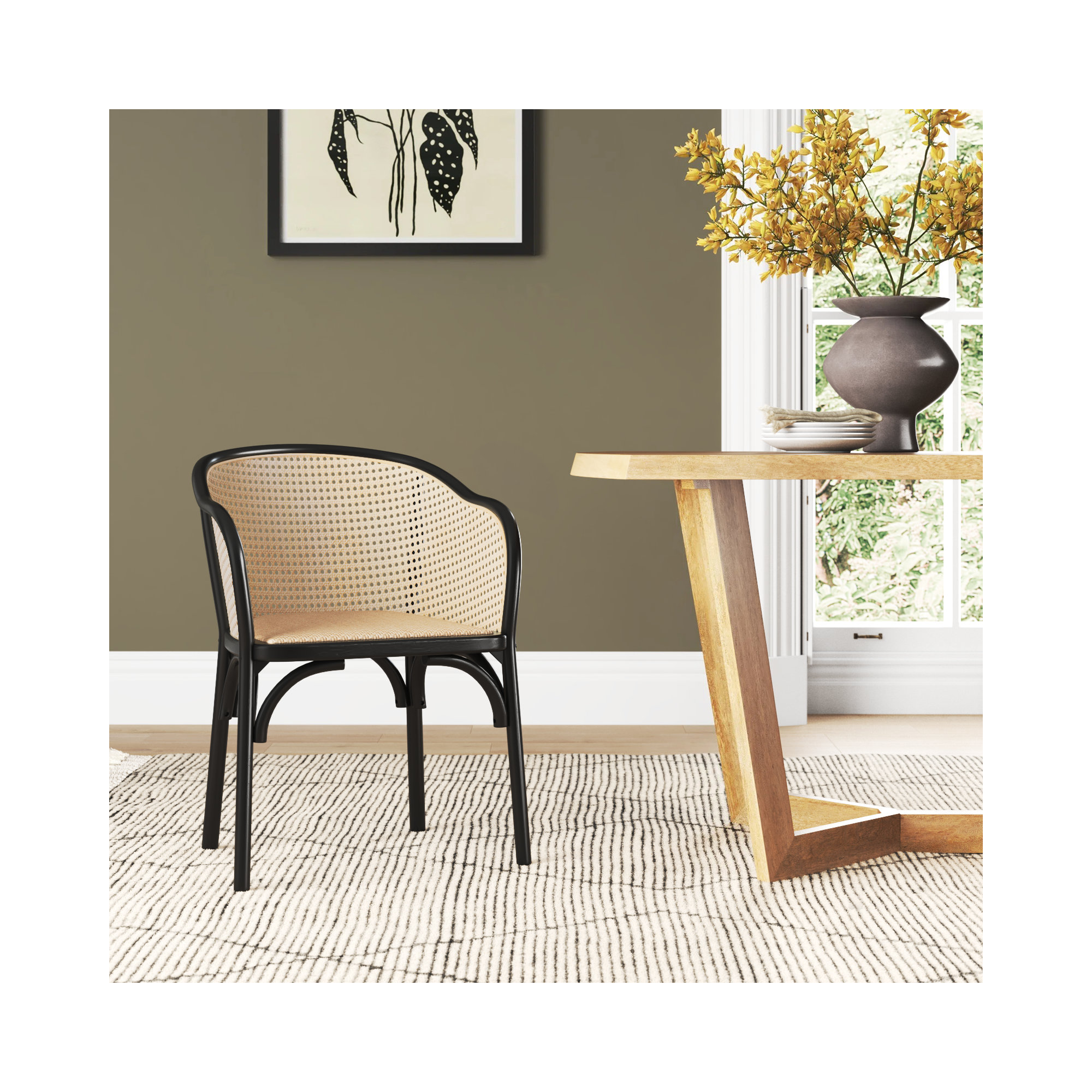Fabiana Arm Chair, Natural Seat & Back/Black Frame